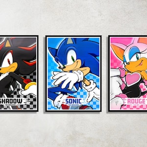 Set of 3 Sonic the Hedgehog Digital Download Poster Bundle for bedroom decor, party decor, game room decor, etc