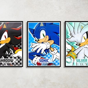 Set of 3 Sonic the Hedgehog Digital Download Poster Bundle for bedroom decor, party decor, game room decor, etc