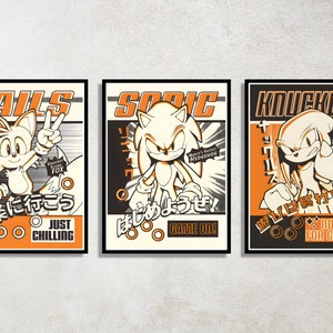 Set of 3 Sonic the Hedgehog Digital Download Poster Bundle for bedroom decor, party decor, game room decor, etc