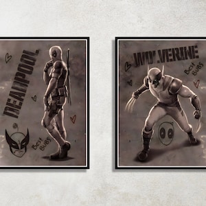 Set of 2 Deadpool & Wolverine Digital Download Poster Bundle for bedroom decor, party decor, game room decor, etc