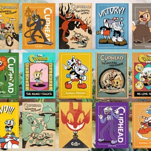 Pick Your Set of 2 Cuphead Digital Download Poster Bundle for bedroom decor, party decor, game room decor, etc