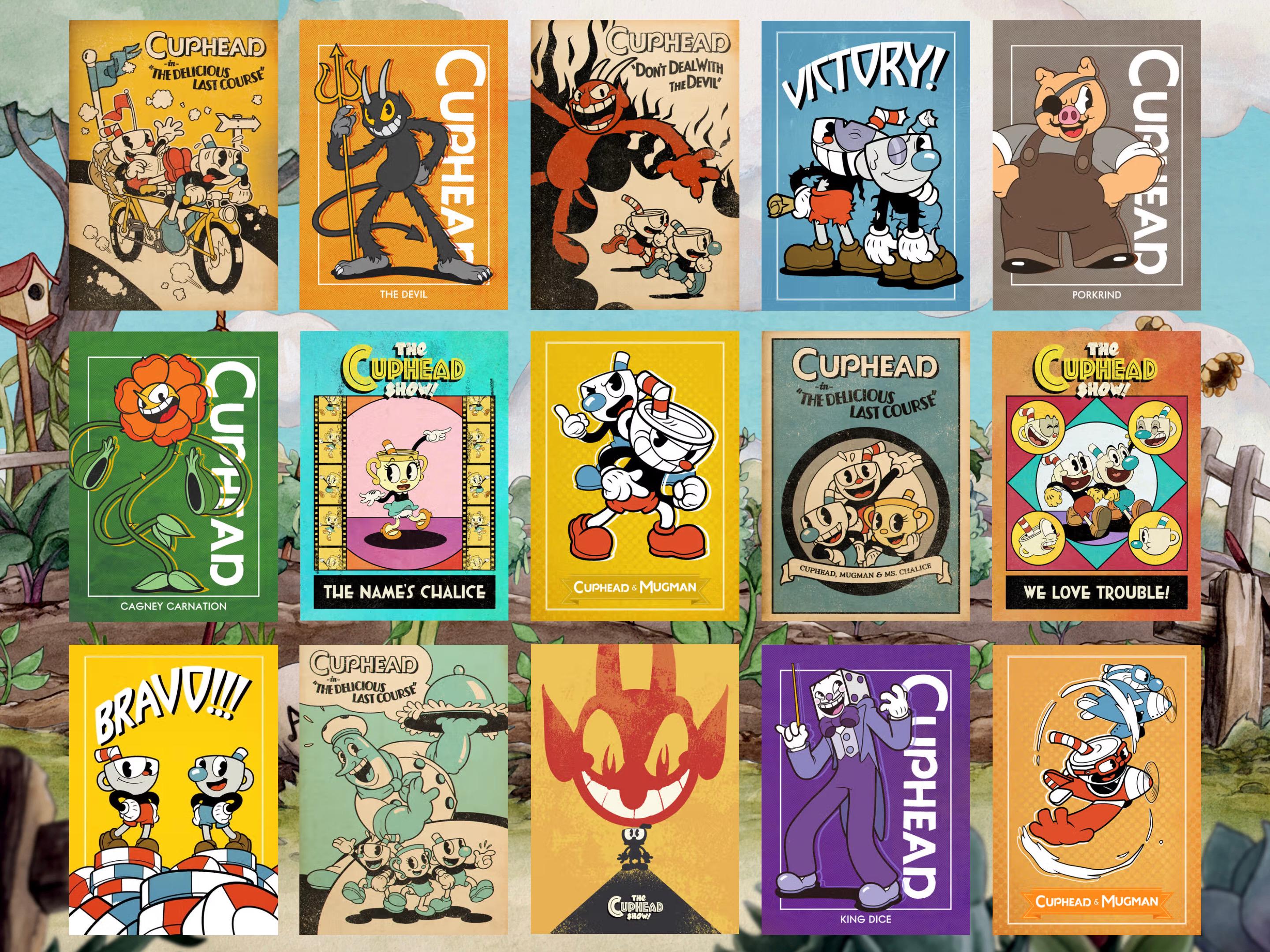 Pick Your Set of 5 Cuphead Digital Download Poster Bundle for