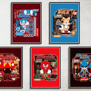 Set of 5 Sonic the Hedgehog Digital Download Poster Bundle for bedroom decor, party decor, game room decor, etc