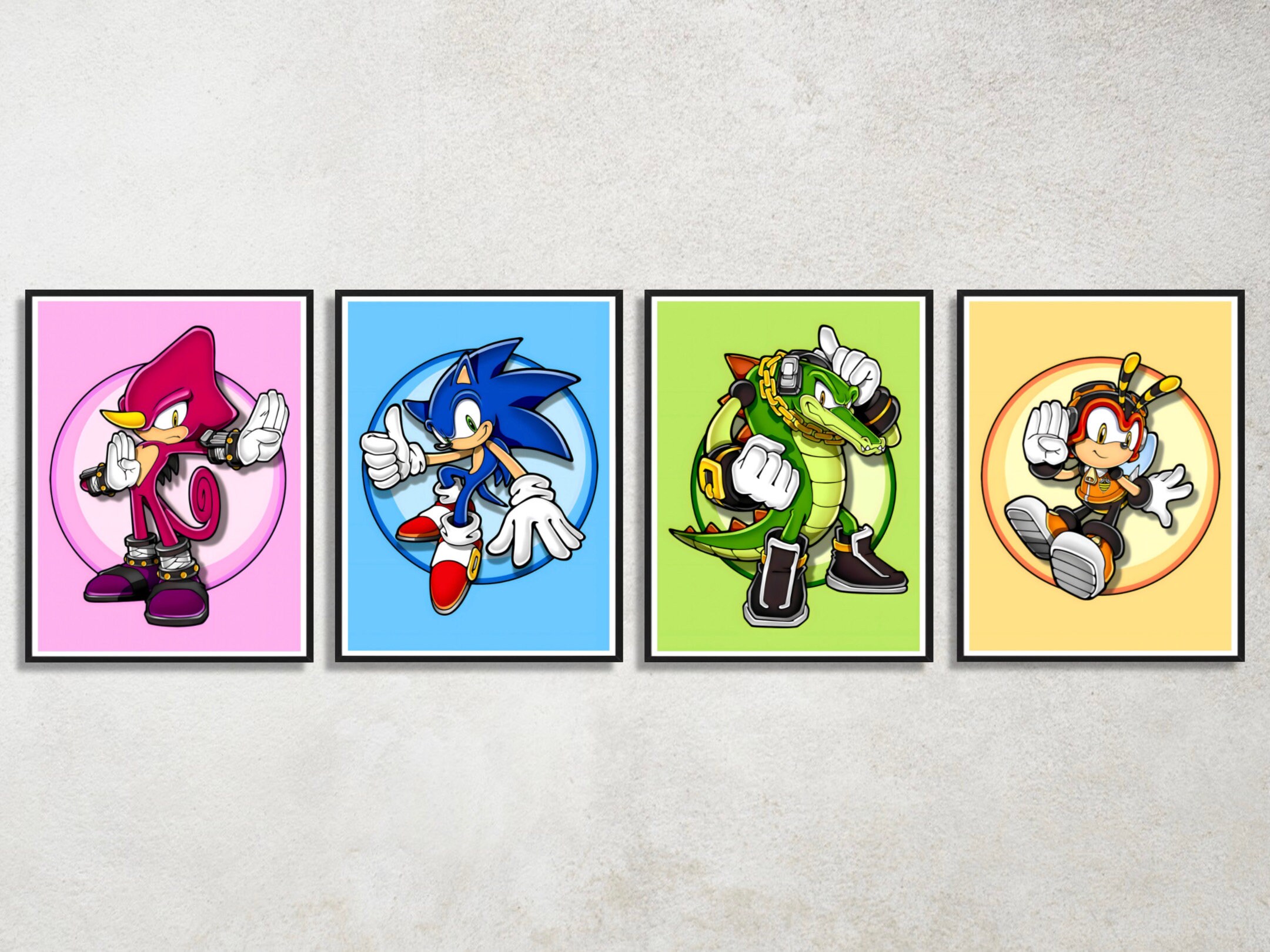 SEGA Knuckles Chaotix Stickers Pin Buttons or Prints Incl. Knuckles Mighty  Ray Espio Vector Charmy Bee Heavy & Bomb -  Israel