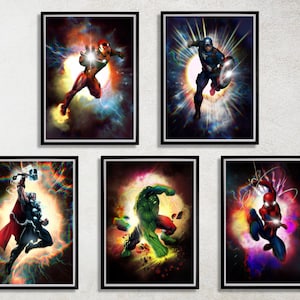 Set of 5 Avengers Digital Download Poster Bundle for bedroom decor, party decor, game room decor, etc
