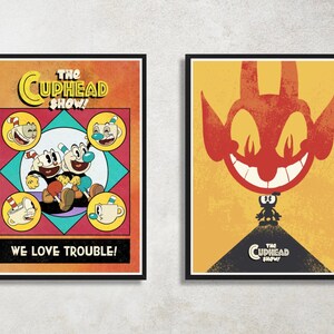 Set of 2 Cuphead Digital Download Poster Bundle for bedroom decor, party decor, game room decor, etc