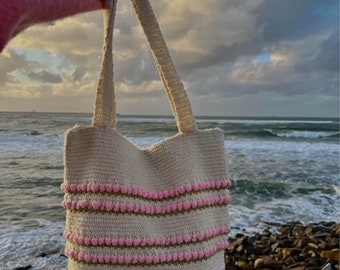 bolso rosa Bolso cuadrado de crochet, bolso grande, bolso de mano de mujer, bolso de hombro de crochet