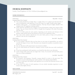 Minimalist Simple CV Resume Template for Word, Google Docs, 1 Page Resume, Single Column Resume Template, One Column Resume, Modern Resume