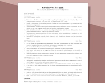 Professional Minimalist Resume Template Single Column Format for Word, Google Docs, 1 Page, Clean Modern CV Resume Template for Executives