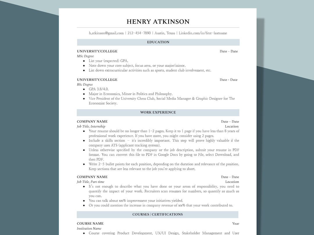 Fresh Grad CV Resume Template for Word, New Graduate Modern Resume, 1 ...