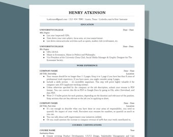 CV-mall för nyutexaminerad i Word, modernt CV för nyutexaminerad, 1-sidigt CV, Google Dokument, CV utan erfarenhet