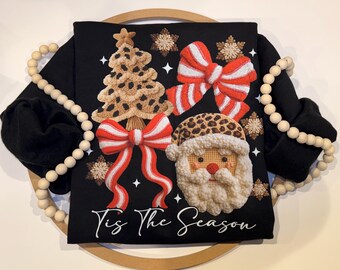 Faux Crochet Santa Leopard• Sweater; Long Sleeve