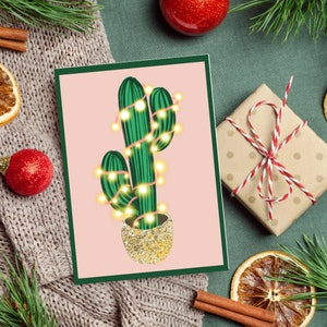 Cactus de Noël : carte de Noël (lot de 4)