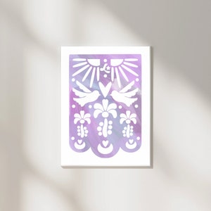 Papel Picado Art, Fiesta Wall Art, Home Decor, Purple Artwork, Mexican Folk art