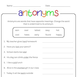 Antonyms Worksheet