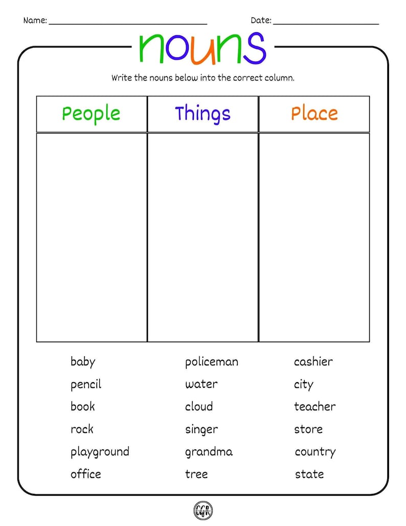 Nouns Worksheet Etsy