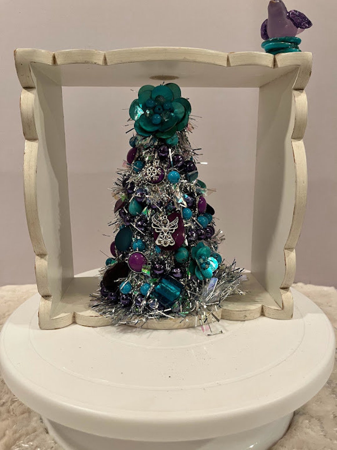 Christmas Tree Shadow Box Turquoise and Purples Holiday Decoration Etsy