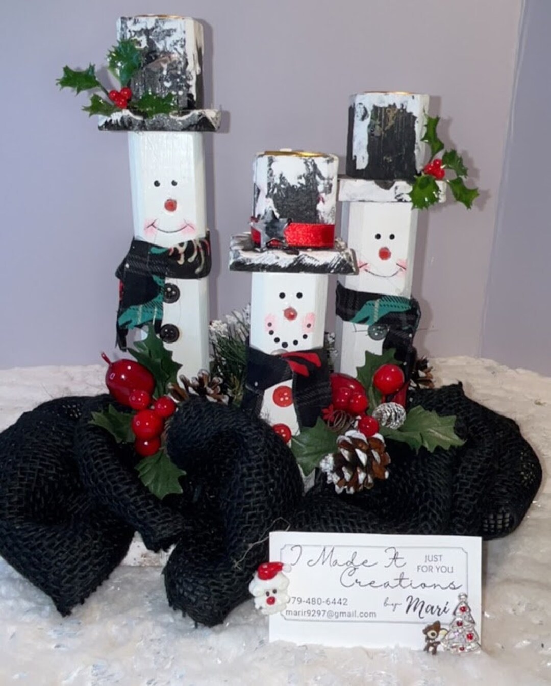 Snowman Candle Holders Christmas Centerpiece Winter Decor Home