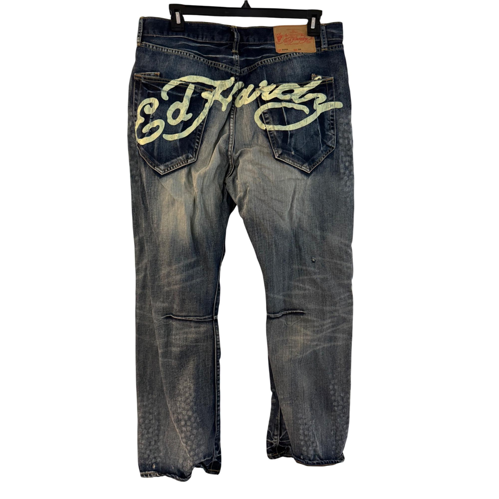 Jean Vintage Ed Hardy Broderies Tigres Cyber Y2k Années 2000 - Taille M, Délavé Clair