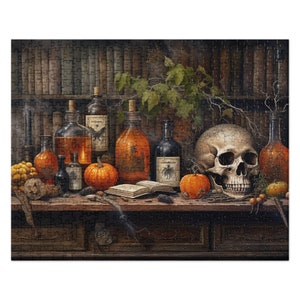 Halloween Jigsaw puzzle fall scary creepy potions spells skeletons game home decor picture