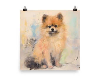 ポメラニアン抽象水彩画ポスター犬壁アートペットホームデコレーション