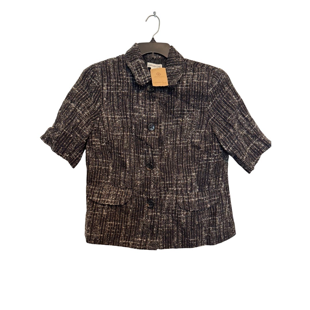 Coldwater Creek Tweed Short Sleeve Blazer Size 16 Textured Wool
