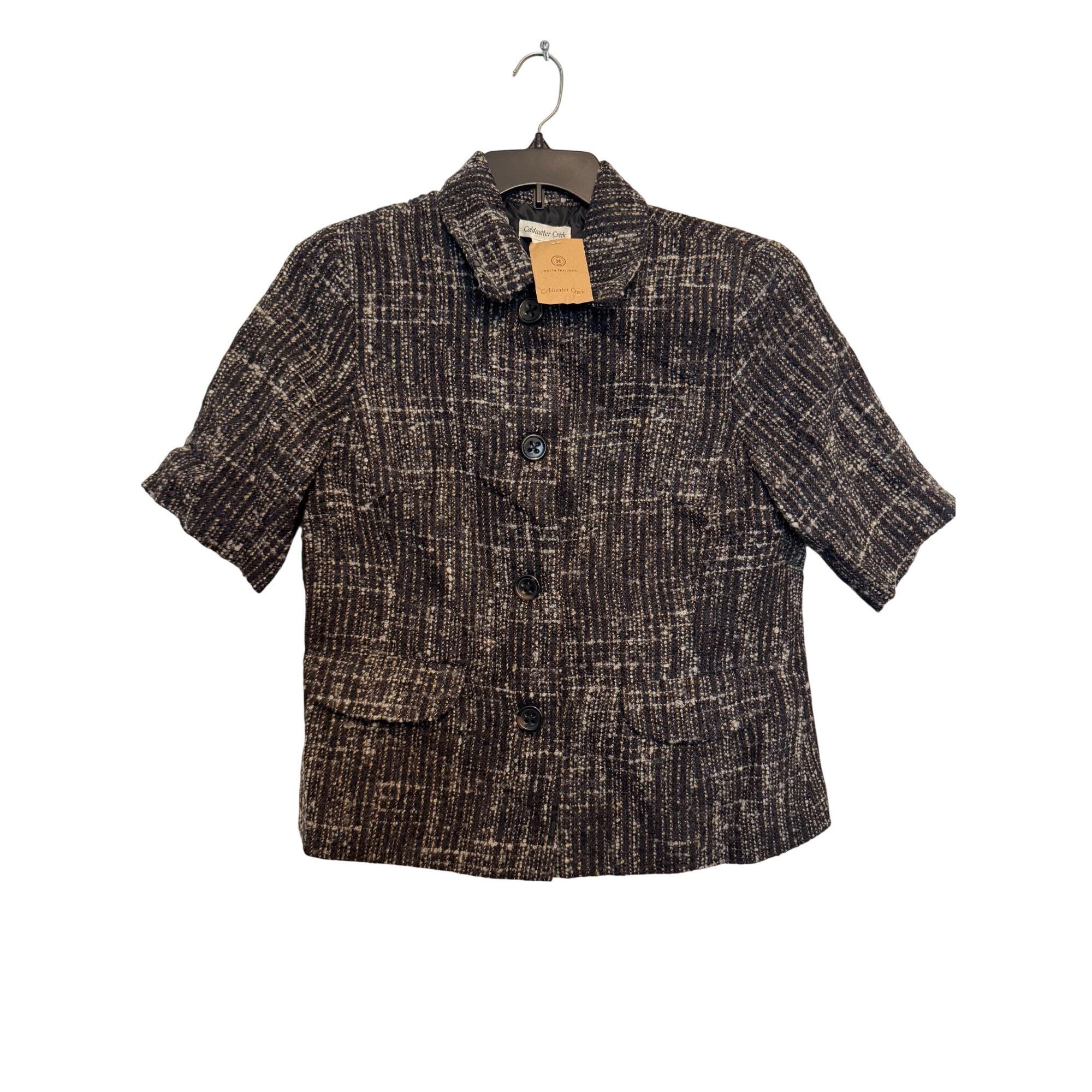 Coldwater Creek Tweed Short Sleeve Blazer Size 16 Textured Wool