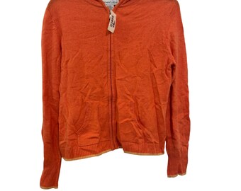 vintage Wendy B. Cashmere Petite Orange Zip-Up Hoodie P/M 100% Cashmere