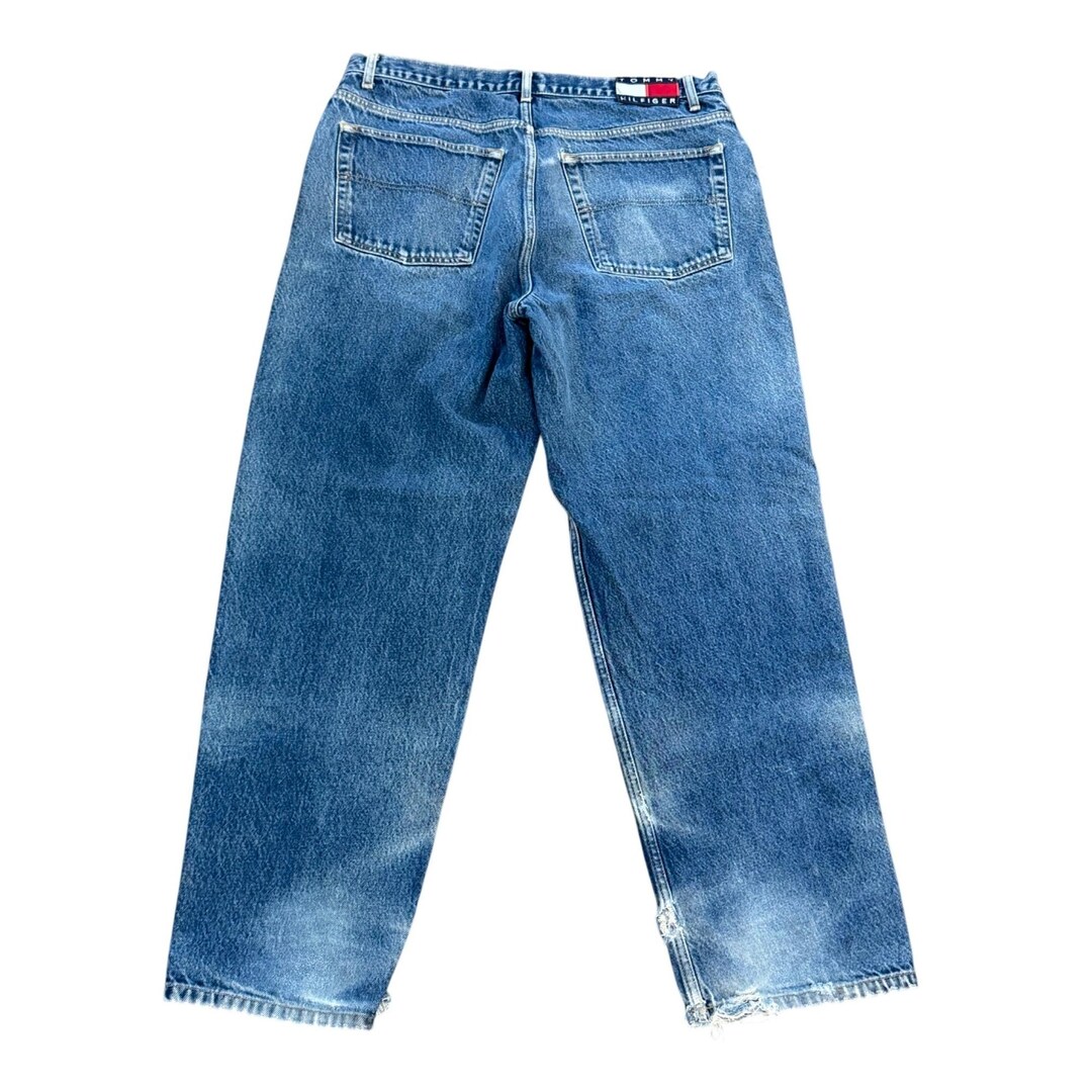 Tommy Hilfiger Jeans Mens 38x32 Blue Distressed Straight-leg Denim