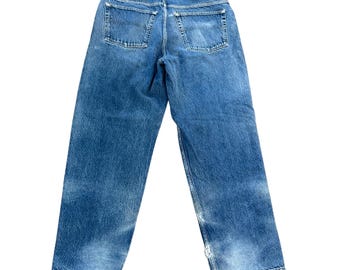 Tommy Hilfiger Jeans Mens 38x32 Blue Distressed Straight-Leg Denim Vintage USA