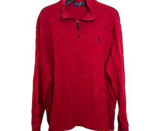 vintage Polo Ralph Lauren rode trui met 1/4 rits XL 100% katoen heren