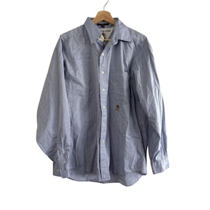 Vintage Tommy Hilfiger Mens Light Blue Button-Down Dress Shirt 15.5 34/35 100% C