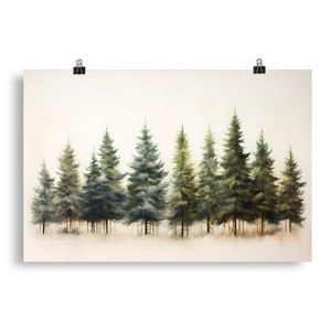 Forest Trees Painting Poster Winter Tree Fall Decor Print Home Decor Wall Hanging Holiday Decor Country Nature