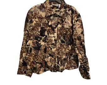 vintage Chicos Design Floral Embroidered Button-Up Jacket Size 2 Brown NWT