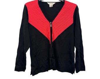 Vintage Exclusively Misook Cardigan size M Red & Black Zip Sweater Women’s
