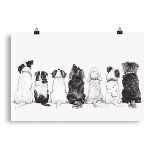 Dog Poster Print Black And White Wall Art Dogs Pet Home Decor Dog Lover Cute Funny Gift