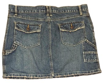 Vintage Old Navy Denim Jean Skirt Womens Size 10 Blue Low Waist Distressed Pockets