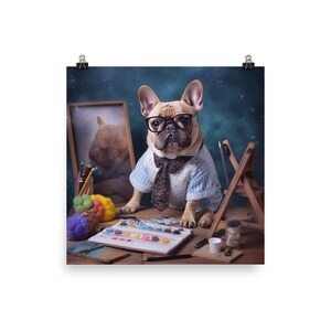 French Bulldog dressed as a Teacher Photo Poster Dog Wall art Pet Home Decor Animal Gift