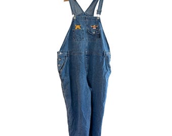 Mono vaquero vintage de Disney Winnie The Pooh, talla grande 22W, tirantes ajustables azules bordados