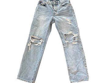 Levis Premium 501 Jeans, 90s Distressed Light Wash, High Rise