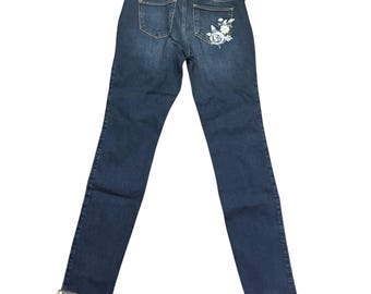 ホリスター レディース ローライズ スーパースキニージーンズ W26 L30 ブルーデニム バックポケット フローラル刺繍