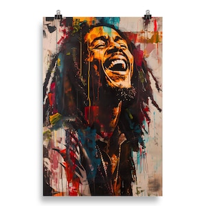 Bob Marley Abstract Painting Poster Print Singer Song Writer Famous Hippie Wall Art Boho Gift