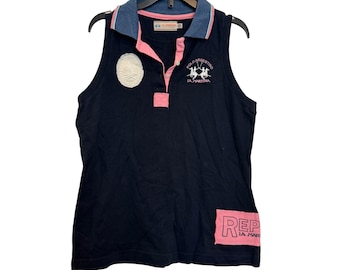 VintageLa Martina Polo Argentino Womens Sleeveless Polo Shirt Size L Navy Pink