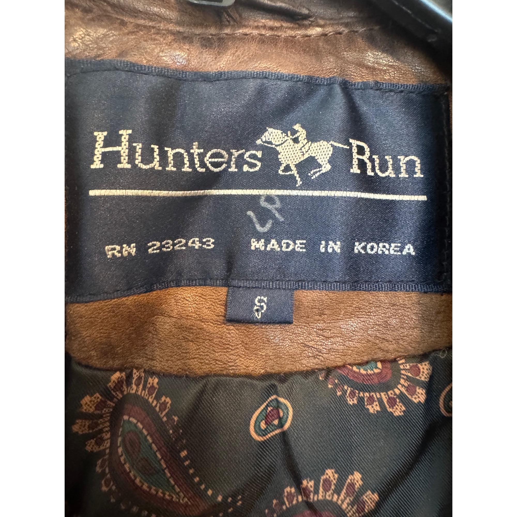 Vintage Hunters Run Brown Leather Jacket S Paisley Lining Button