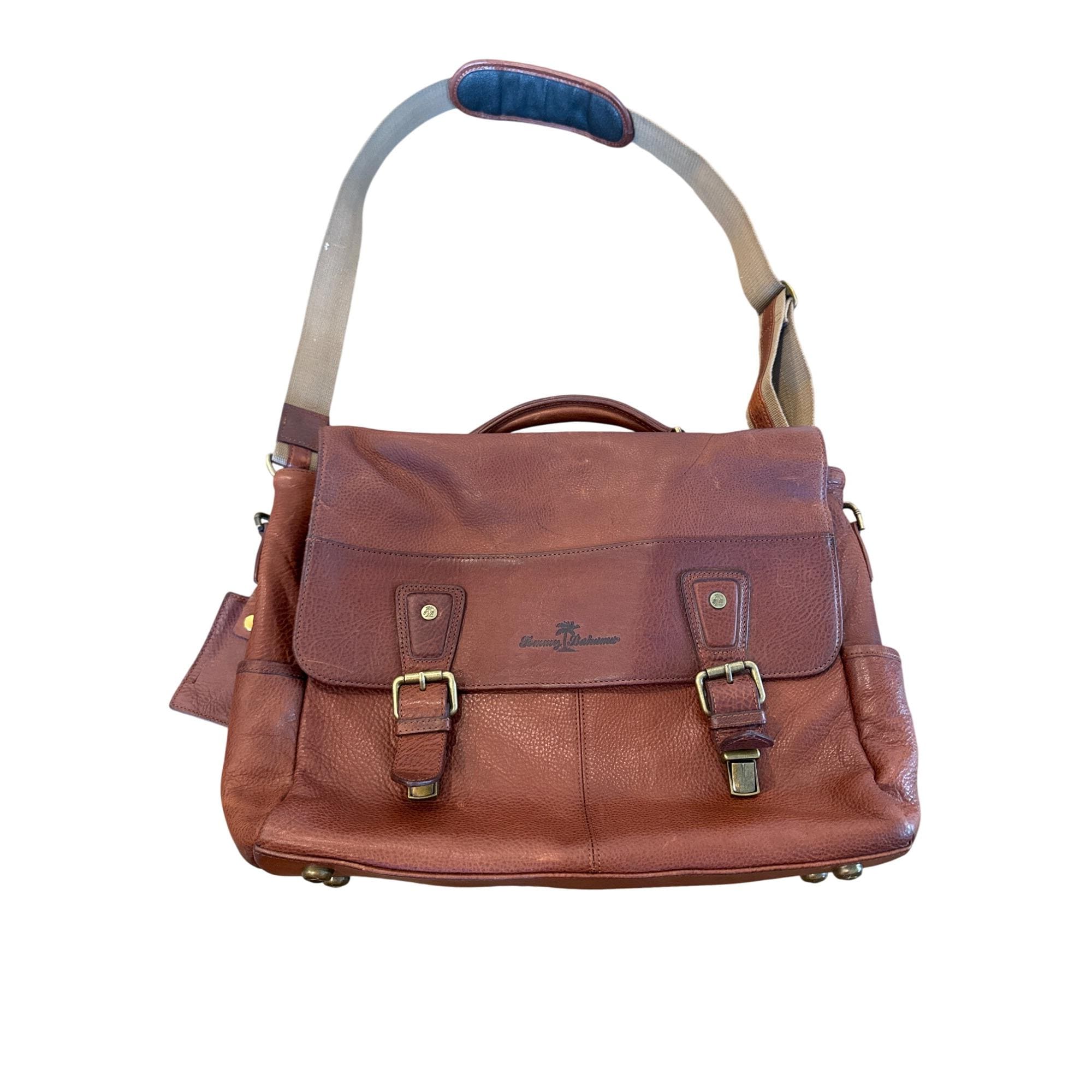 Vintage Tommy Bahama Leather Messenger Bag With Adjustable Strap
