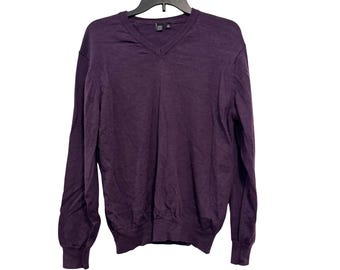 vintage Saks Fifth Avenue Purple Merino Wool V-Neck Sweater Mens Medium Italy