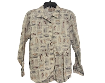 vintage Woolrich Womens Leaf Print Button-Up Shirt 100% Cotton M
