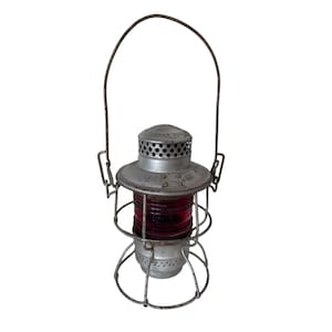 Vintage Adlake Kero Canada Railroad Lantern With ribbed Red Glass Globe & Metal Frame