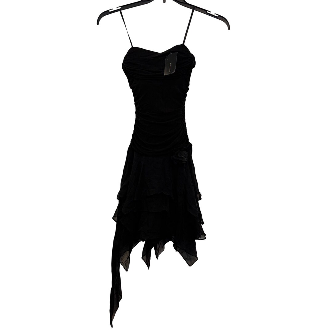 black glitter short dress Mesh Pattern V-Neck Bodycon Mini Adjustable shoulder straps * BONED Size:W38 X L32 Ever-Pretty Inclusive Elegant Plus