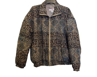 Vintage Stunt Collections 100% Silk Jacket Tribal Print Full Zip